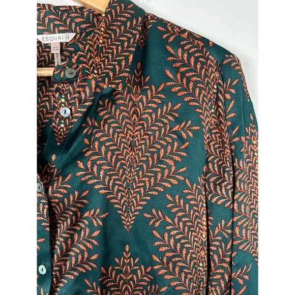 Esqualo Satin Long Sleeve Button Up Blouse Womens Size 12 Green - Picture 5 of 10